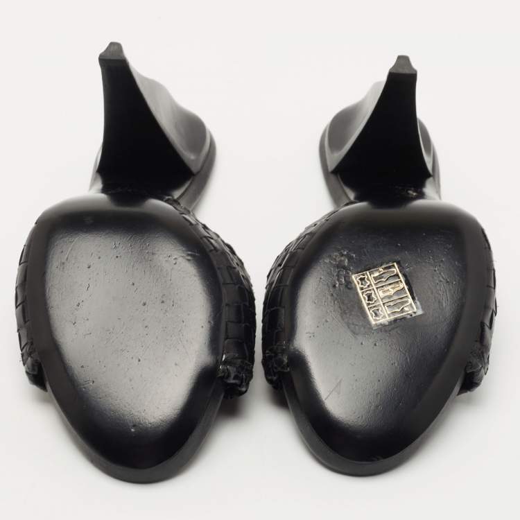Pre Owned Bottega Veneta Black Intrecciato Leather Slide Sandals Size 40