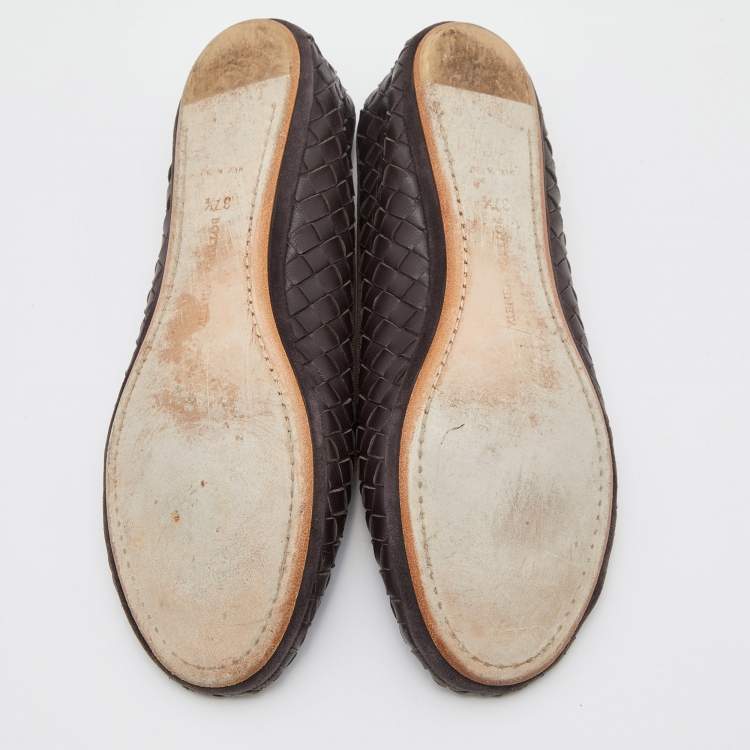 Pre Owned Bottega Veneta Dark Brown Intrecciato Leather Smoking Slippers Size 37.5