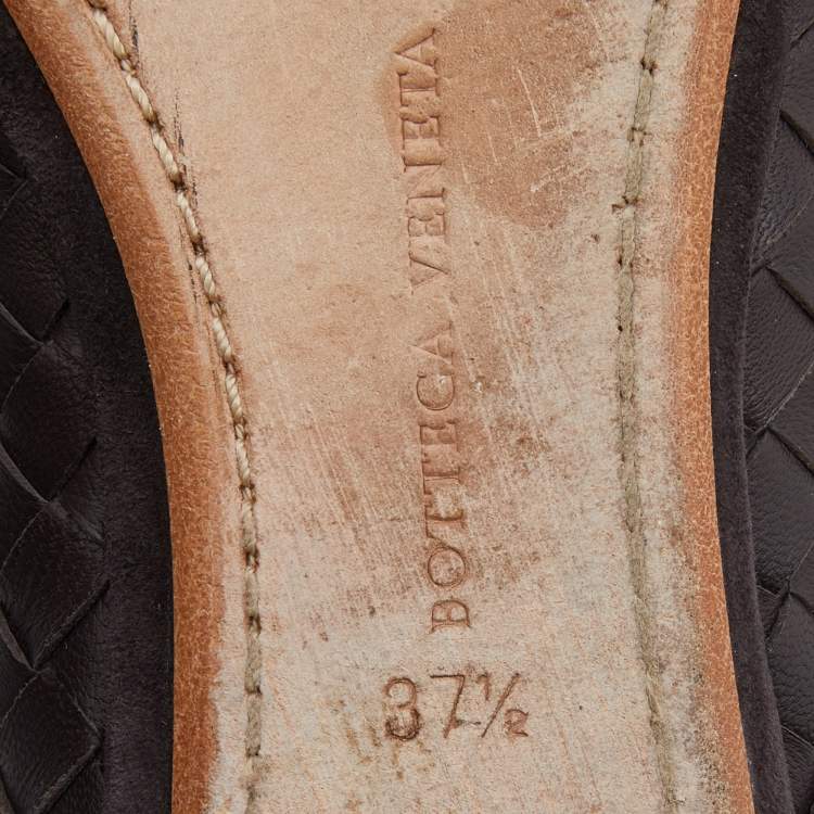 Pre Owned Bottega Veneta Dark Brown Intrecciato Leather Smoking Slippers Size 37.5