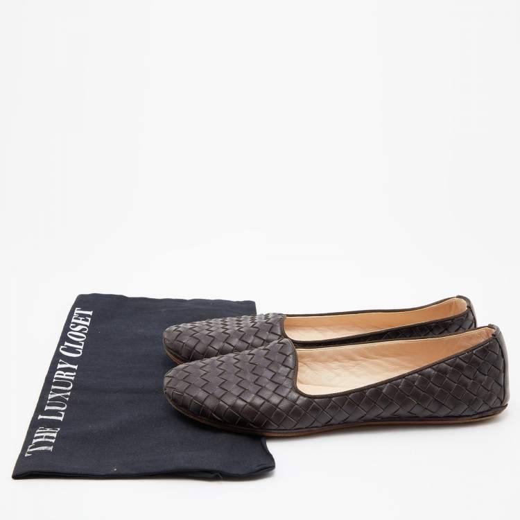 Pre Owned Bottega Veneta Dark Brown Intrecciato Leather Smoking Slippers Size 37.5