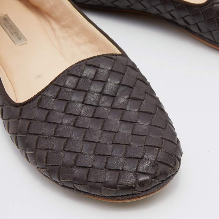 Pre Owned Bottega Veneta Dark Brown Intrecciato Leather Smoking Slippers Size 37.5