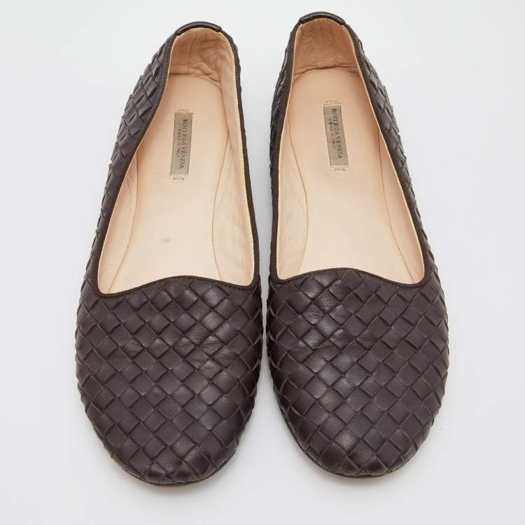 Pre Owned Bottega Veneta Dark Brown Intrecciato Leather Smoking Slippers Size 37.5
