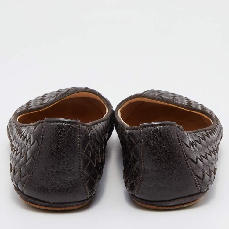 Pre Owned Bottega Veneta Dark Brown Intrecciato Leather Smoking Slippers Size 37.5