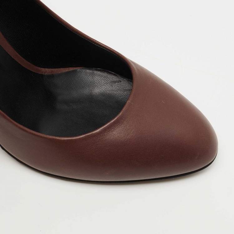 Pre Owned Bottega Veneta Brown Leather Round Toe Pumps Size 38.5