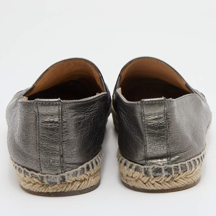 Pre Owned Bottega Veneta Metallic Dark Grey Intrecciato Leather Espadrille Flats Size 40