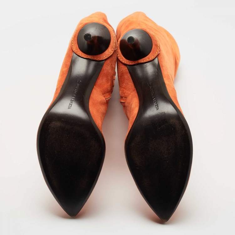 Pre Owned Bottega Veneta Orange Suede Knee Length Boots Size 41