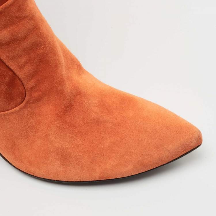 Pre Owned Bottega Veneta Orange Suede Knee Length Boots Size 41
