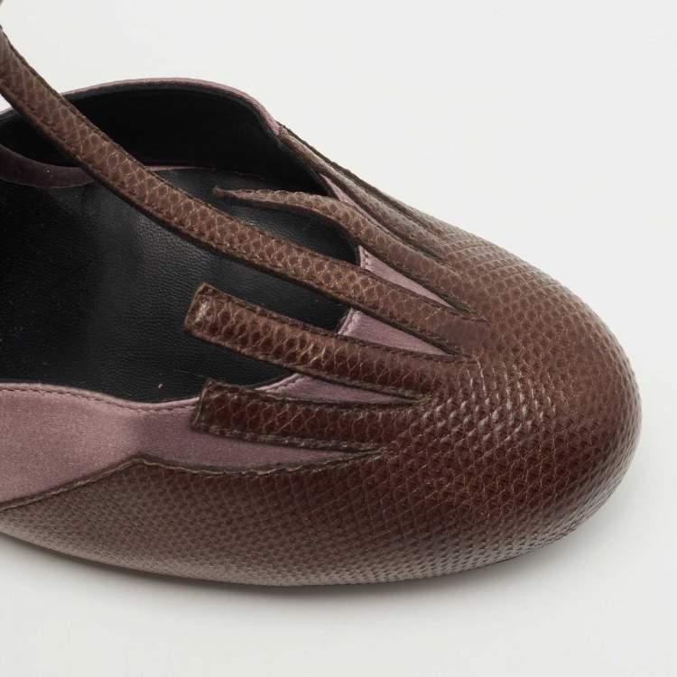 Pre Owned Bottega Veneta Brown Karung Leather and Satin Ankle Strap Pumps Size  40