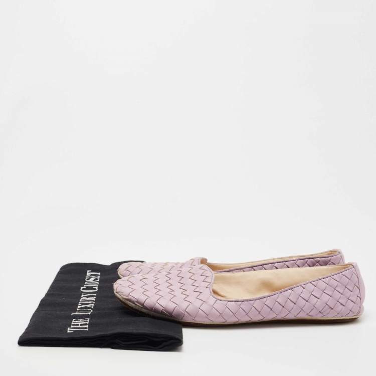 Pre Owned Bottega Veneta Lilac Intrecciato Leather Smoking Slippers Size 36.5