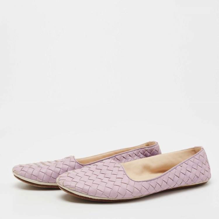 Pre Owned Bottega Veneta Lilac Intrecciato Leather Smoking Slippers Size 36.5