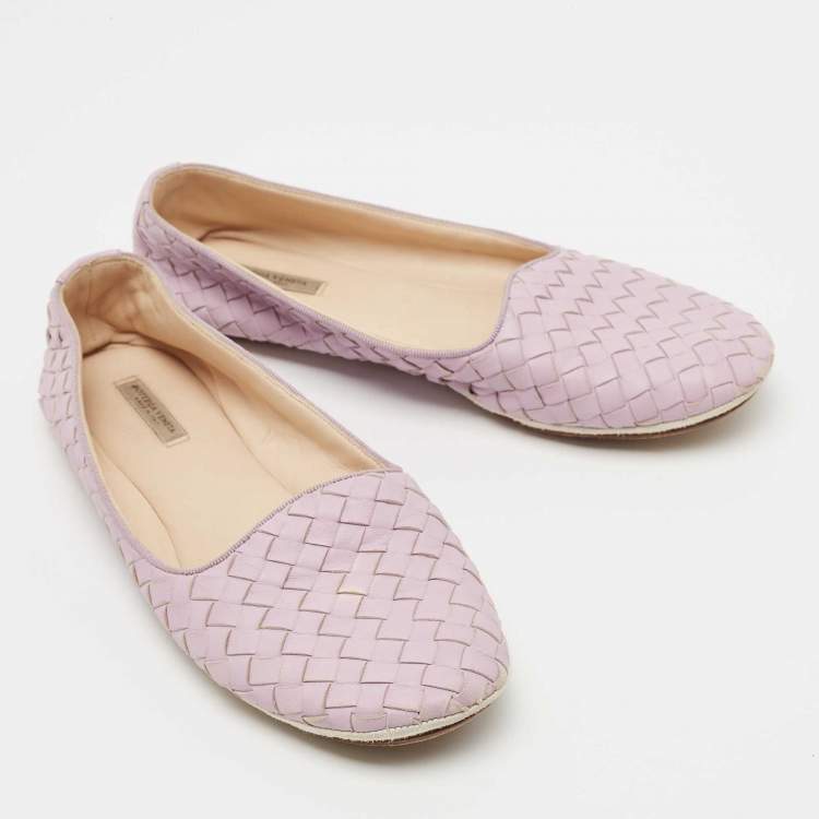 Pre Owned Bottega Veneta Lilac Intrecciato Leather Smoking Slippers Size 36.5