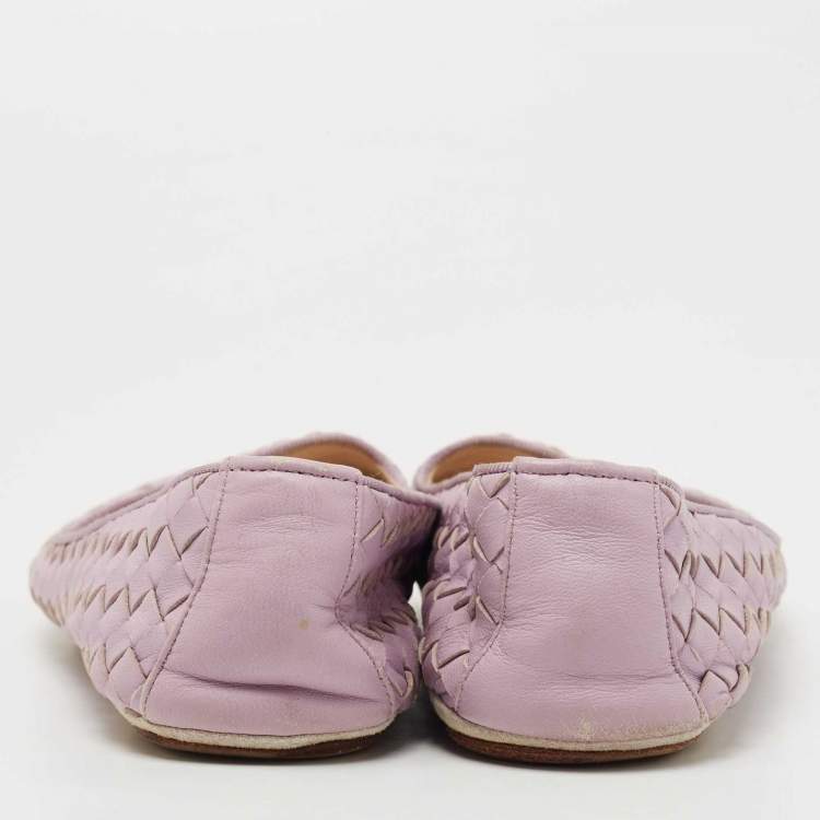 Pre Owned Bottega Veneta Lilac Intrecciato Leather Smoking Slippers Size 36.5