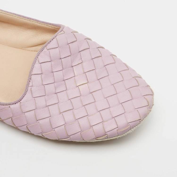 Pre Owned Bottega Veneta Lilac Intrecciato Leather Smoking Slippers Size 36.5