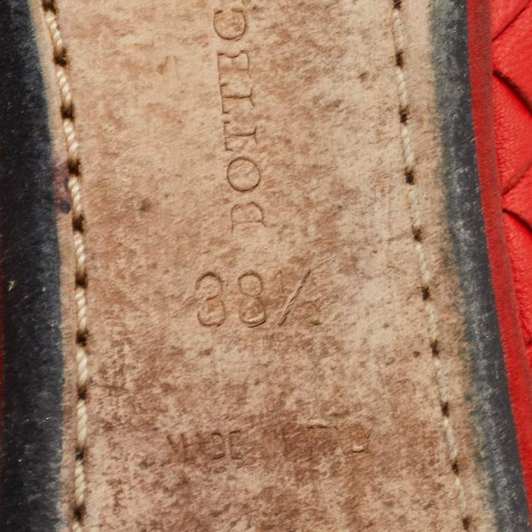 Pre Owned Bottega Veneta Red Intrecciato Leather Smoking Slippers Size 38.5