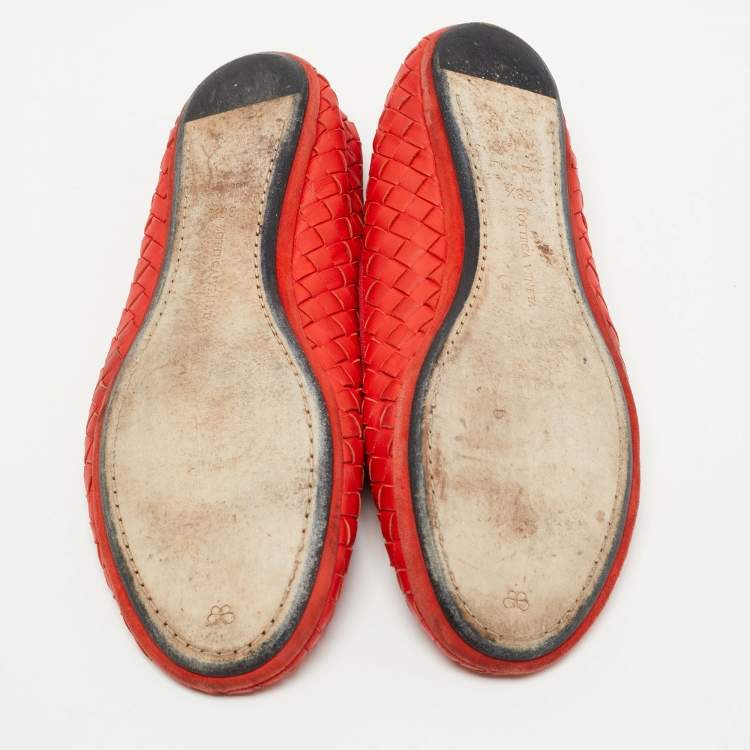 Pre Owned Bottega Veneta Red Intrecciato Leather Smoking Slippers Size 38.5