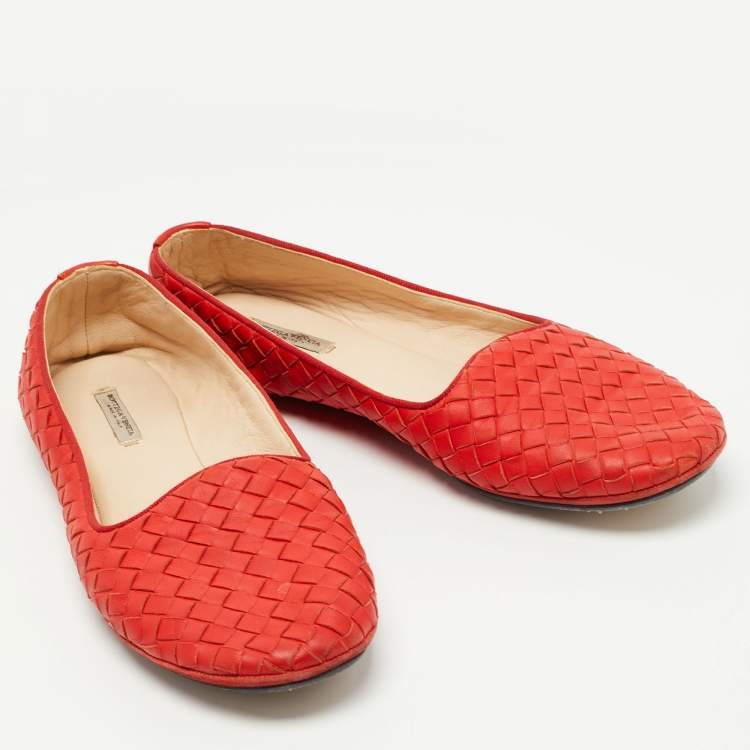 Pre Owned Bottega Veneta Red Intrecciato Leather Smoking Slippers Size 38.5