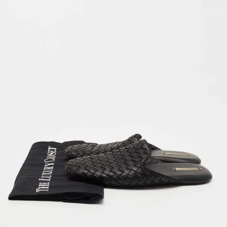 Pre Owned Bottega Veneta Black Intrecciato Leather Fiandra Flat Mules Size 35