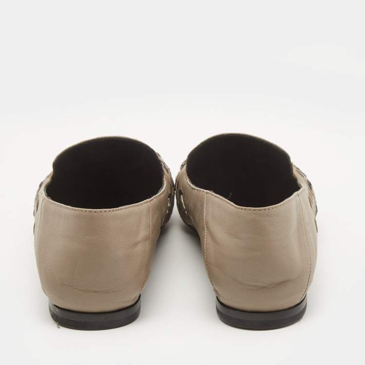 Pre Owned Bottega Veneta Grey Intrecciato Leather and Watersnake Leather Collapsible Smoking Slippers Size 36