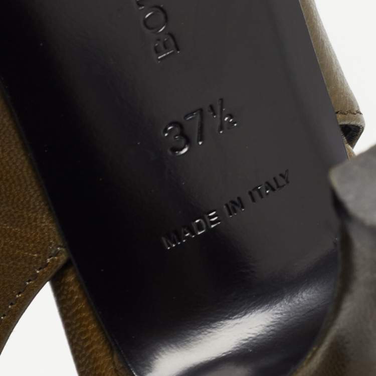 Pre Owned Bottega Veneta Olive Green Leather Slingback Pumps Size 37.5
