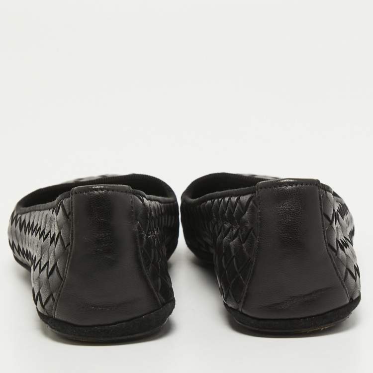 Pre Owned Bottega Veneta Black Intrecciato Leather Smoking Slippers Size 36