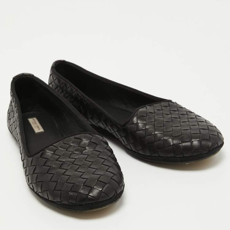 Pre Owned Bottega Veneta Black Intrecciato Leather Smoking Slippers Size 36