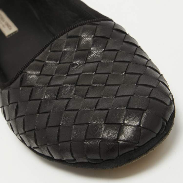 Pre Owned Bottega Veneta Black Intrecciato Leather Smoking Slippers Size 36
