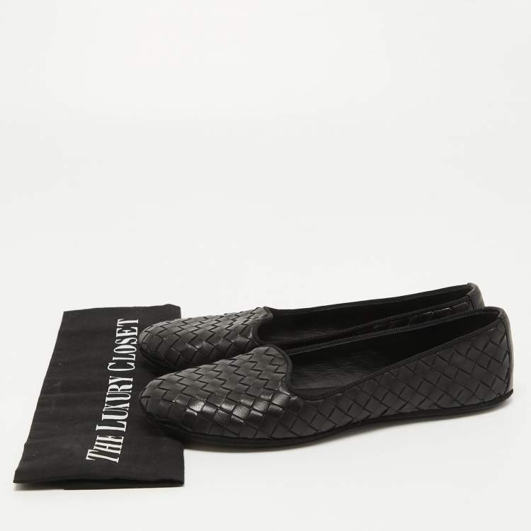 Pre Owned Bottega Veneta Black Intrecciato Leather Smoking Slippers Size 36