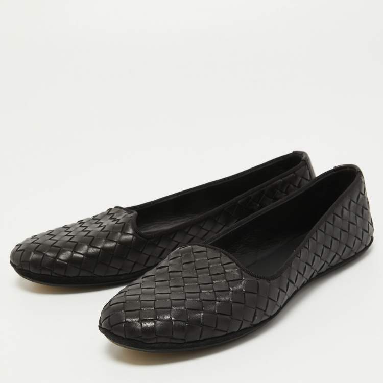 Pre Owned Bottega Veneta Black Intrecciato Leather Smoking Slippers Size 36