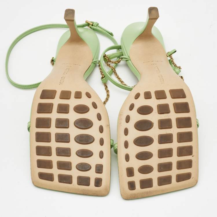 Pre Owned Bottega Veneta Green Leather Chain Strap Sandals Size 40