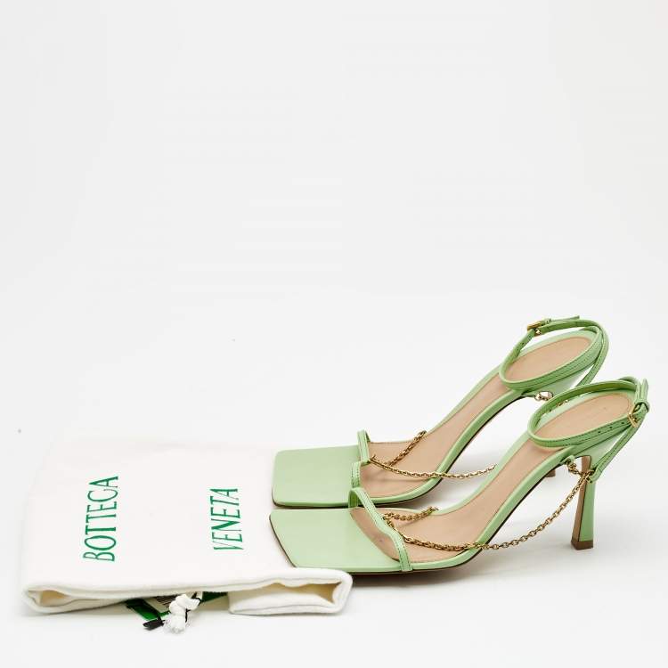 Pre Owned Bottega Veneta Green Leather Chain Strap Sandals Size 40