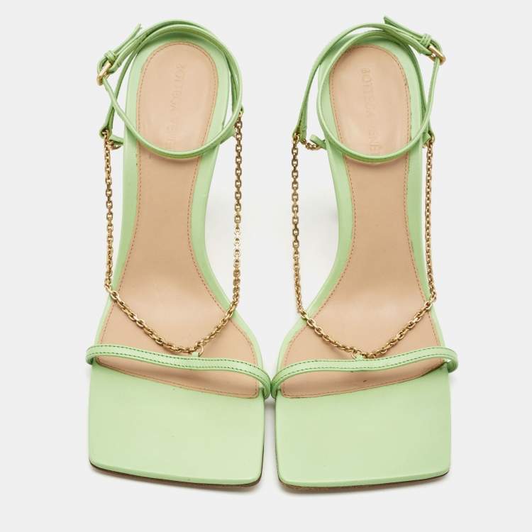 Pre Owned Bottega Veneta Green Leather Chain Strap Sandals Size 40