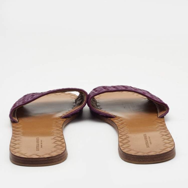 Pre Owned Bottega Veneta Purple Leather Flat Slide Size 41