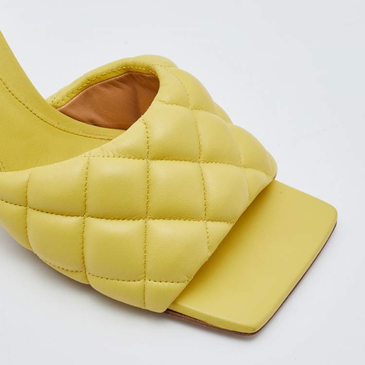 Pre Owned Bottega Veneta Yellow Leather Lido Slide Sandals Size 37.5