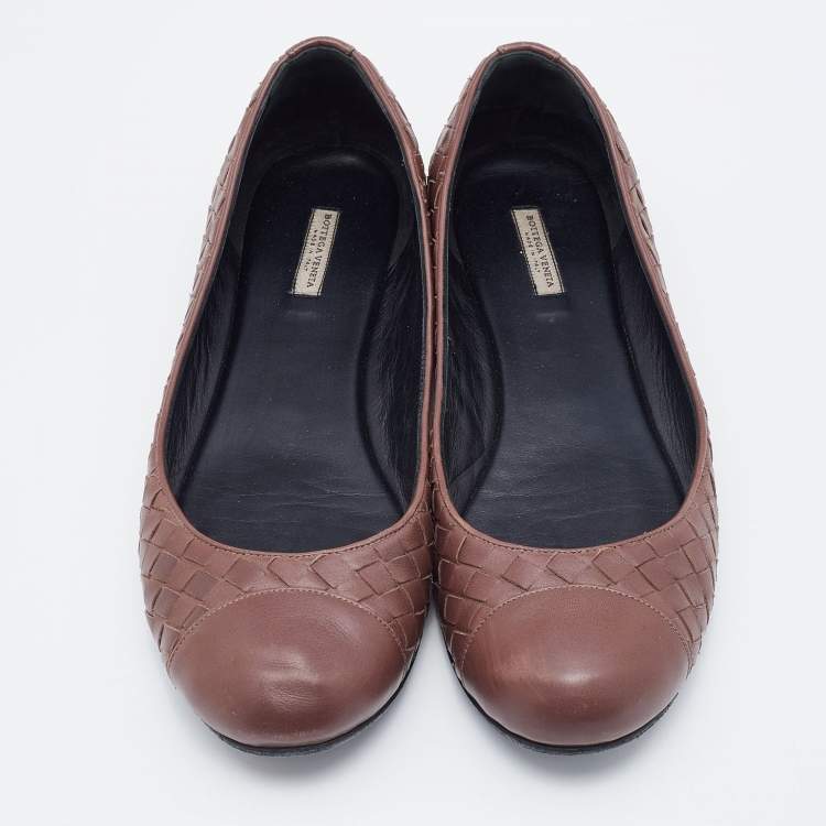 Pre Owned Bottega Veneta Brown Intrecciato Leather Ballet Flats Size 40