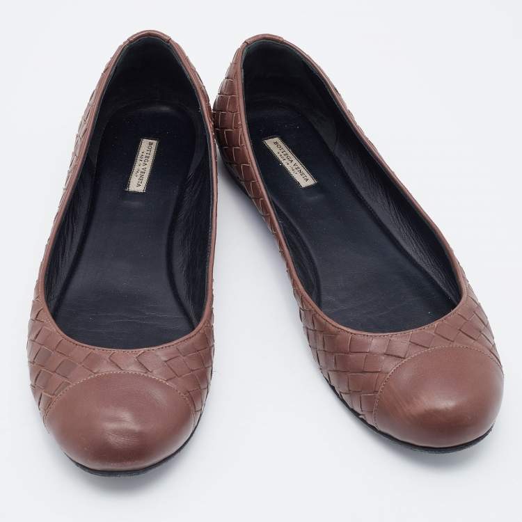 Pre Owned Bottega Veneta Brown Intrecciato Leather Ballet Flats Size 40