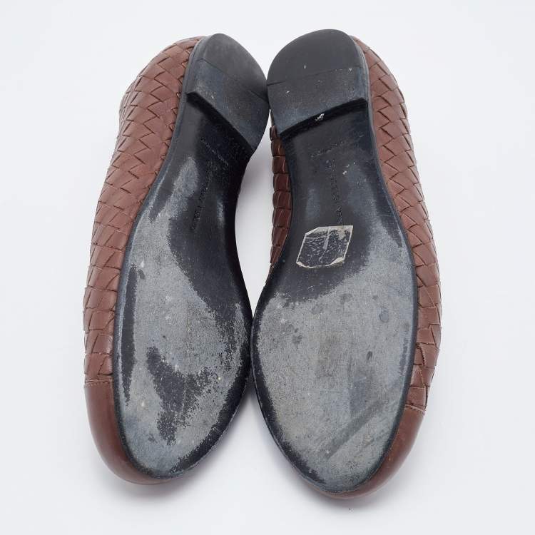 Pre Owned Bottega Veneta Brown Intrecciato Leather Ballet Flats Size 40