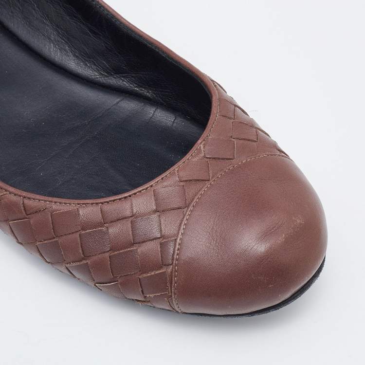 Pre Owned Bottega Veneta Brown Intrecciato Leather Ballet Flats Size 40