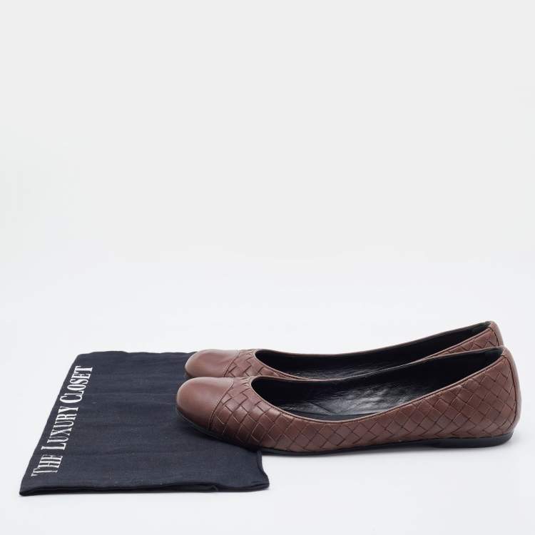 Pre Owned Bottega Veneta Brown Intrecciato Leather Ballet Flats Size 40
