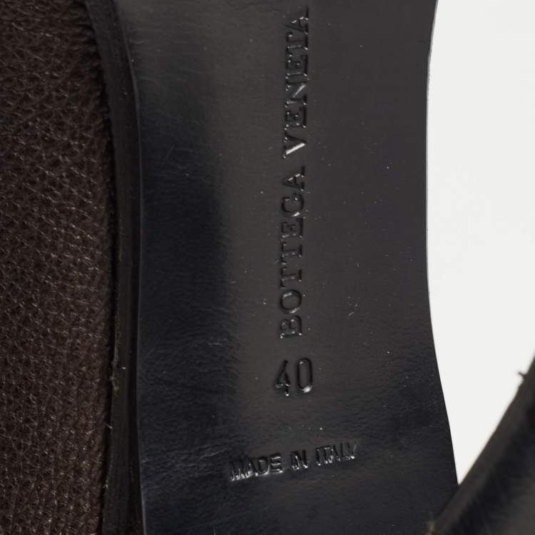 Pre Owned Bottega Veneta Brown Leather Intrecciato Knee Length Boots Size 40