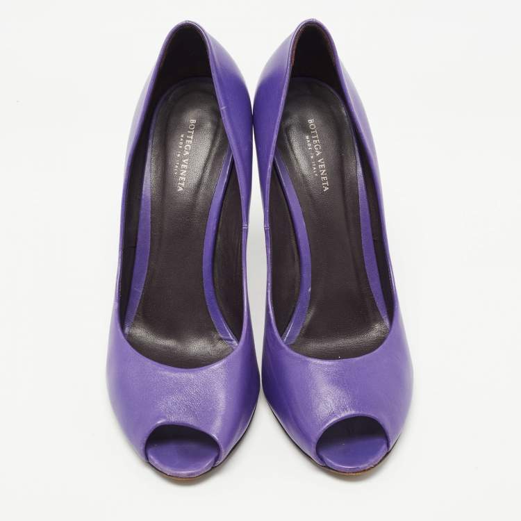 Pre Owned Bottega Veneta Purple Suede Peep Toe Pumps Size 39.5