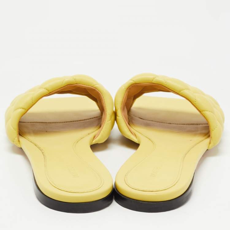 Pre Owned Bottega Veneta Yellow Quilted Leather Lido Flat Slides Size 40.5
