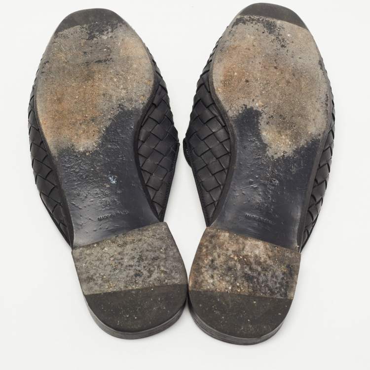 مملوكة مسبقًا Bottega Veneta Black Intrecciato Leather Fiandra Flat Mules Size 39.5