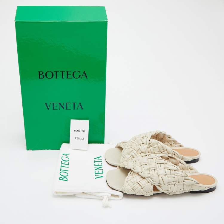 Pre Owned Bottega Veneta Beige Nappa Intrecciato Leather The Board Flat Slides Size 39