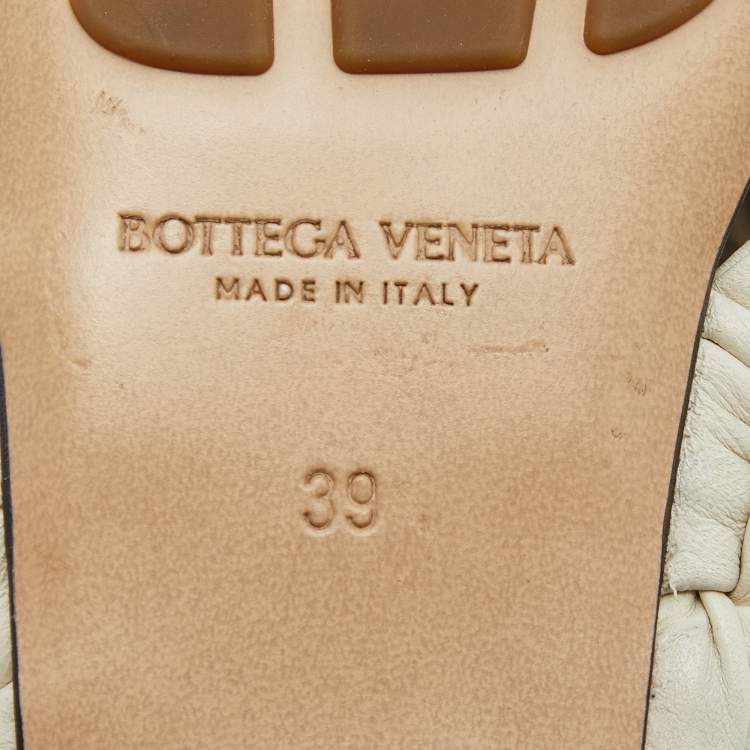 Pre Owned Bottega Veneta Beige Nappa Intrecciato Leather The Board Flat Slides Size 39