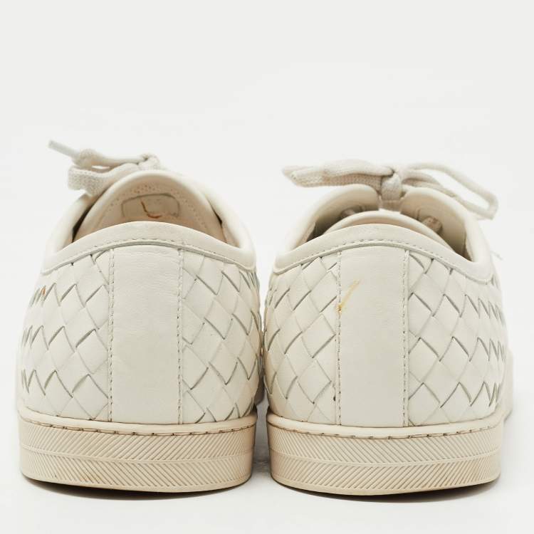 Pre Owned Bottega Veneta White Intrecciato Leather Low Top Sneakers Size 36