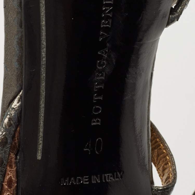 Pre Owned Bottega Veneta Metallic Snakeskin Leather Strappy Slingback Sandals Size 40