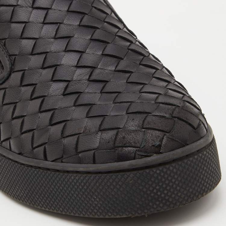 Pre Owned Bottega Veneta Black Intrecciato Leather Dodger Sneakers Size 38
