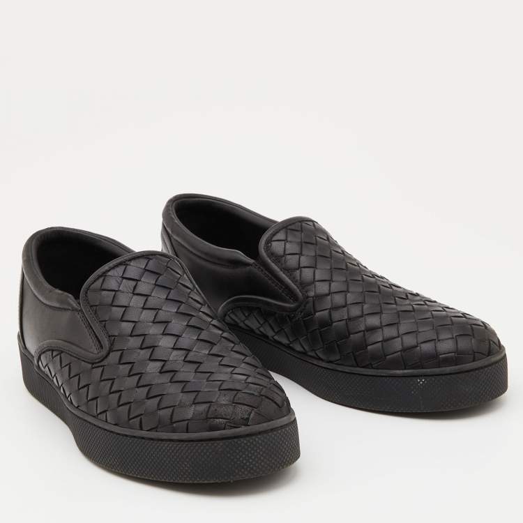 Pre Owned Bottega Veneta Black Intrecciato Leather Dodger Sneakers Size 38