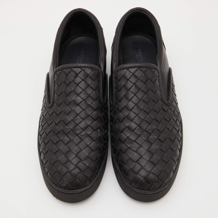 Pre Owned Bottega Veneta Black Intrecciato Leather Dodger Sneakers Size 38