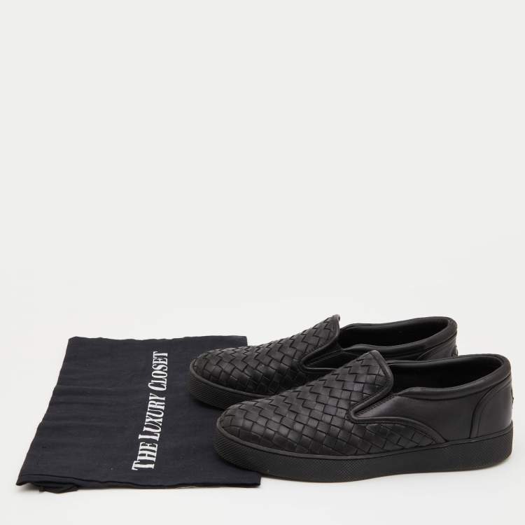 Pre Owned Bottega Veneta Black Intrecciato Leather Dodger Sneakers Size 38
